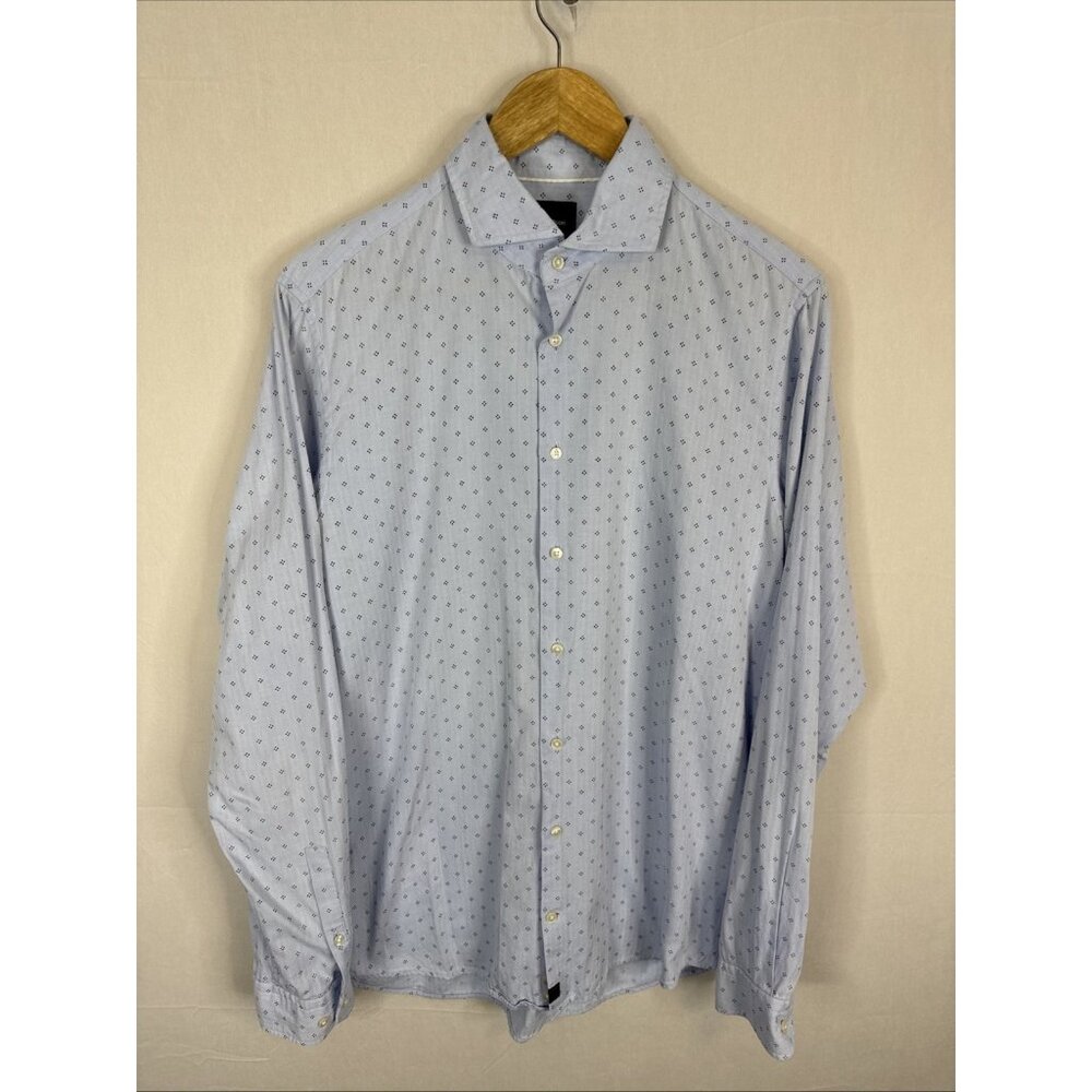 Strellson Slim Fit Men 15.5 39 Long Sleeve Shirt Blue Italian Fabric Capelli